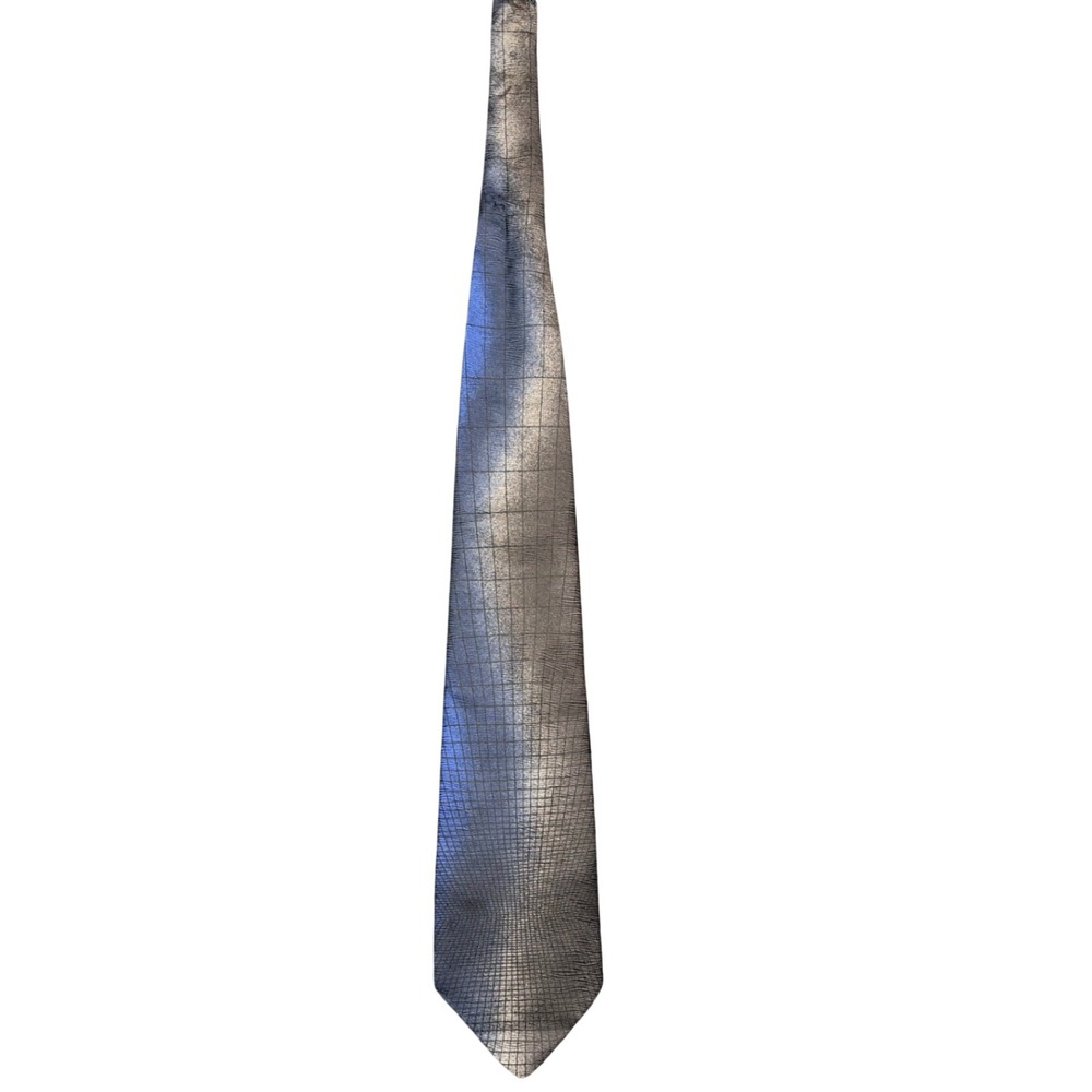 Bugatti Necktie Womens OS Blue Grey Grid Italian Silk Textured Designer Tie